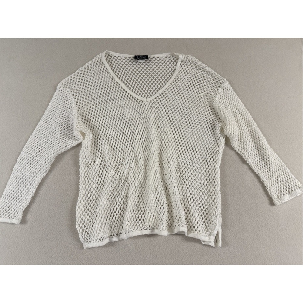 Vtg Open Knit Fishnet Top Beach Cover Up Large White Cotton Swim Festival Summer - Picture 1 of 7